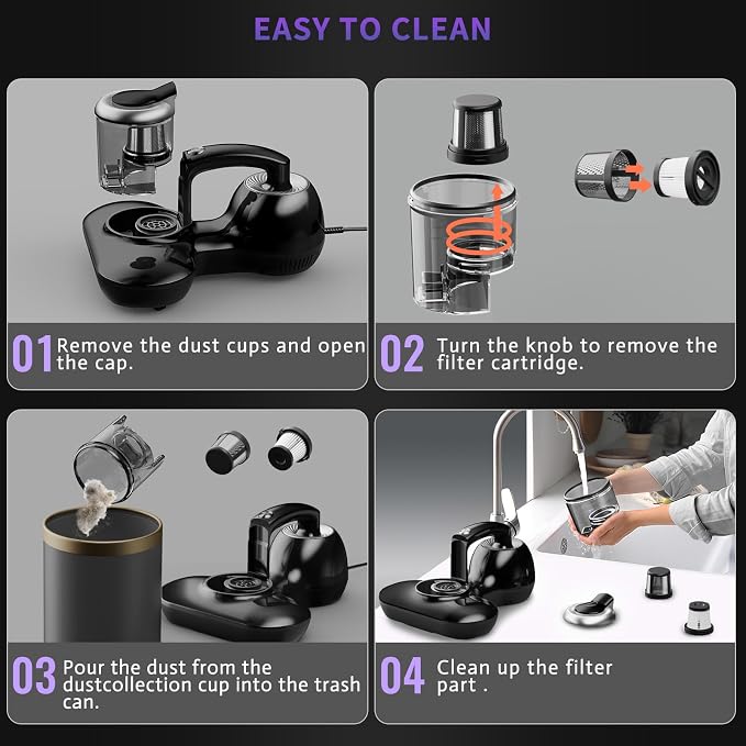 Mattress Vacuum Cleaner, Handheld UV Bed Vacuum Cleaner 16KPa & 12800 - Image 6