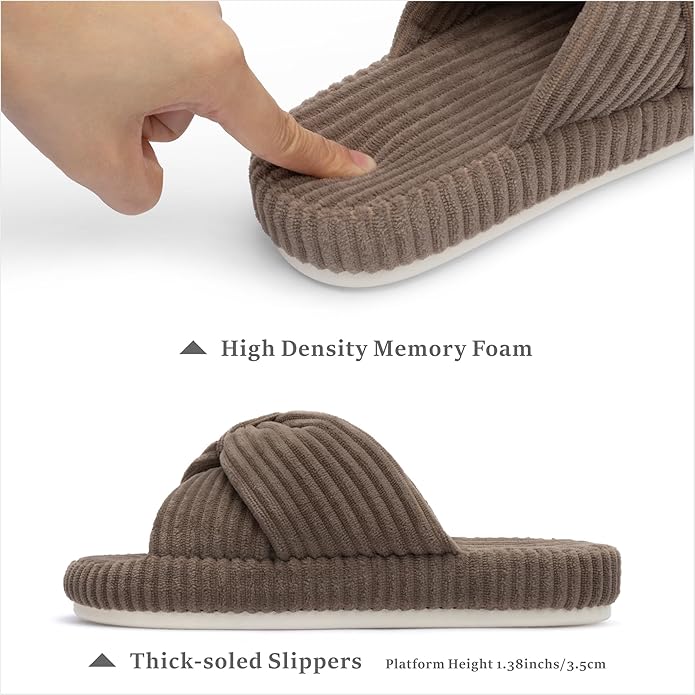 Chantomoo Slippers for Women Memory Foam House Bedroom Corduroy Bow Crossbands - Image 2