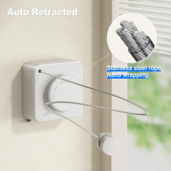 Retractable Clothesline Indoor, Non-Sagging Outdoor Clothes Line Retracting - Image 4