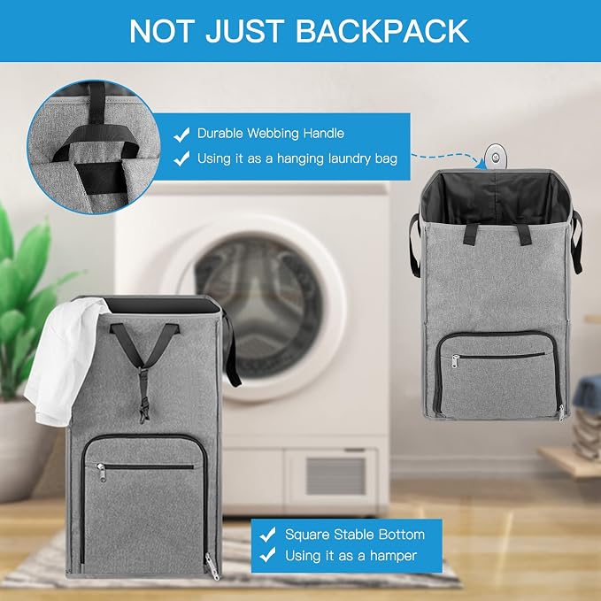 Laundry Backpack Bag, Bukere Extra Large 2 in 1 Laundry Hamper Basket