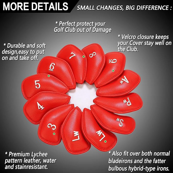 FINGER TEN Premium Synthetic Leather Stylish Iron & Wedge Golf Head Covers - Image 2