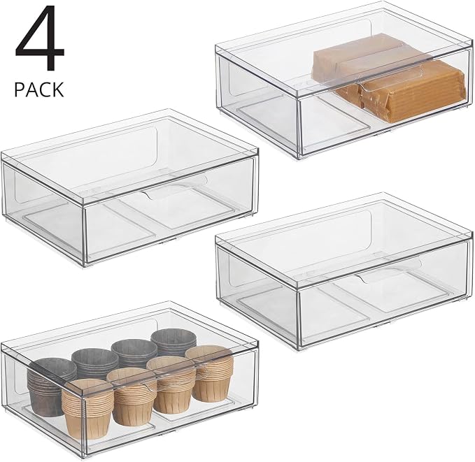 mDesign Plastic Wide Stackable Kitchen Storage Organizer Bin Containers - Image 4