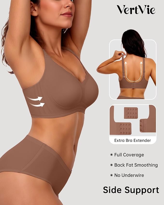 Vertvie Womens Seamless Bras No Underwire Supportive Wireless Push Up Full - Image 3