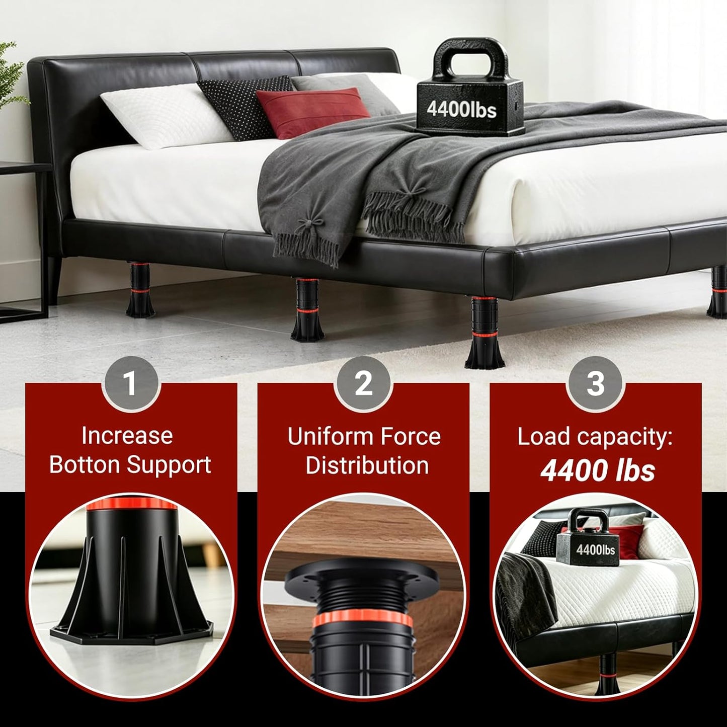 LOSCHEN 2 PCS Adjustable Bed Support Legs 8.4-13.5 Inch, Heavy Duty Bed Frame Center Support Legs for Bed Slats/Platform Bed,Bed Support Reinforcement Parts Bed Slats Support Leg Bed Replacement Legs
