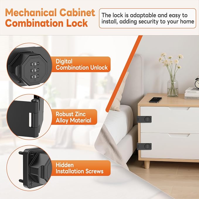 90 Degree 3-Digit Combination Cabinet Lock, Zinc Alloy Keyless Folding Hasp - Image 2