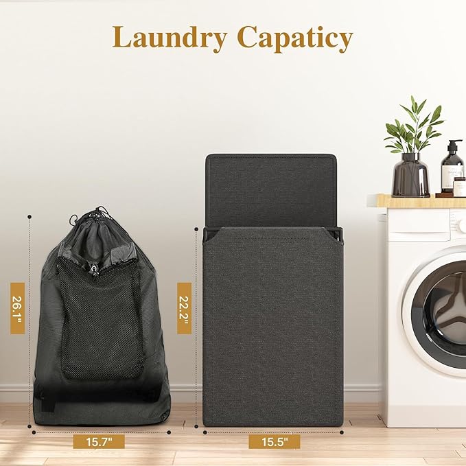 60L 2-in-1 Laundry Hamper with Laundry Backpack, Waterproof Basket with Lid - Image 4