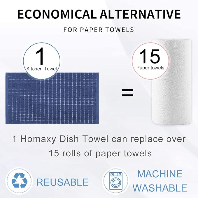 Homaxy 100% Cotton Terry Kitchen Towels, Checkered Designed, Soft and Super - Image 7