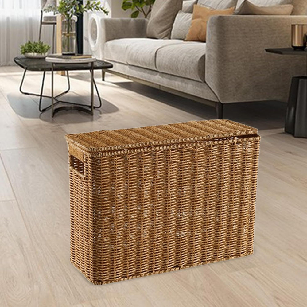 Generic Narrow and Tall Storage Box Woven Storage Basket with Lid Lightweight...
