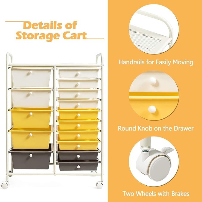 GOFLAME 15-Drawer Rolling Storage Cart, Utility Cart - Image 5