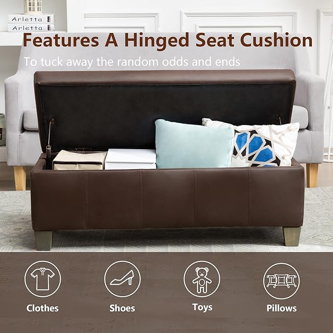 Brown Faux Leather Ottoman - Image 5