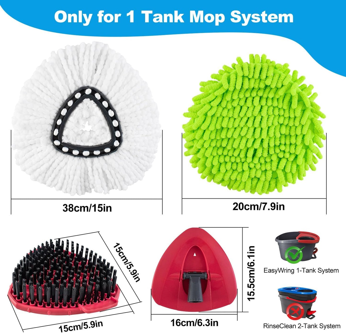 Mop Heads Replacements for Ocedar, Mop Replace Head for o Cedar Easywring 1 Tank, Spin Mop Replacement Head Mop Heads Include 6 Mop Refills Machine Washable, 1 Scrubber Mop Head and 1 Mop Base