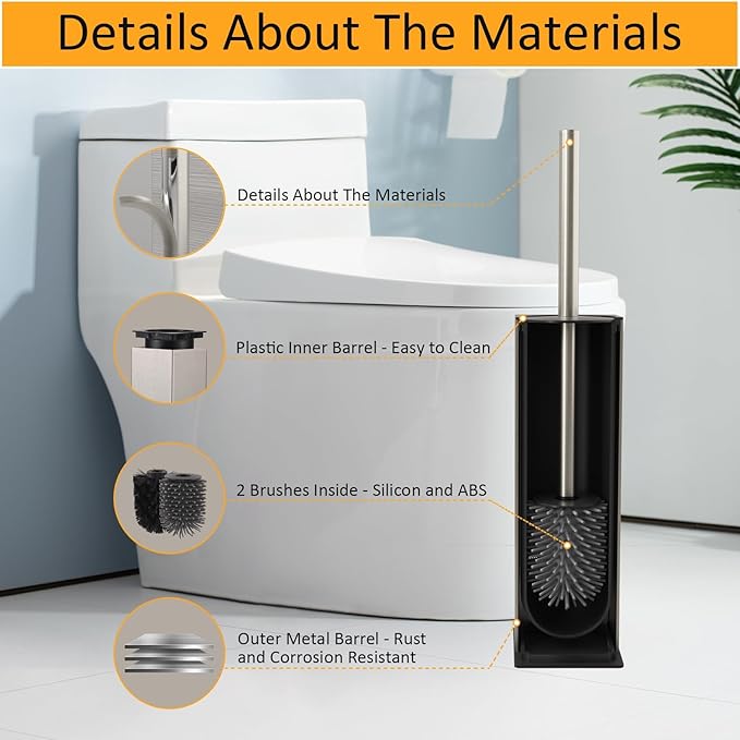 BGL Toilet Brush and Holder Set Brushed Nickel Aluminium Freestanding Toilet - Image 3