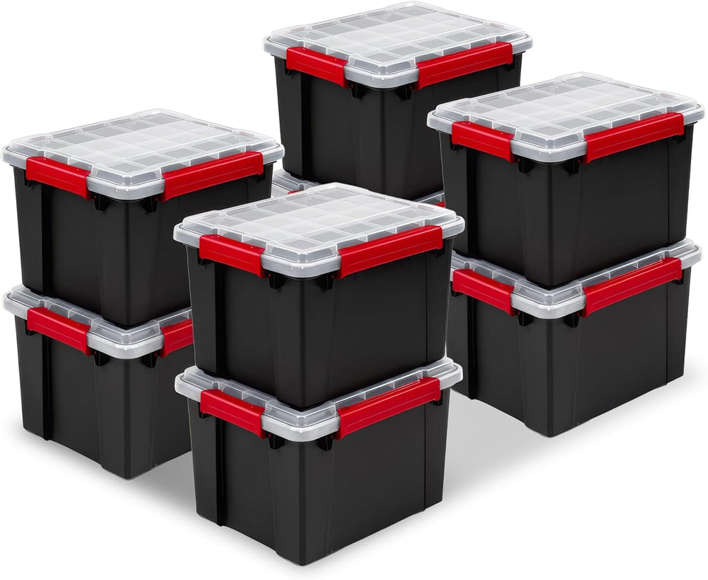 Sterilite 8 Pack Gasket Box, Stackable Plastic 8.5 Gallon Storage Container w...