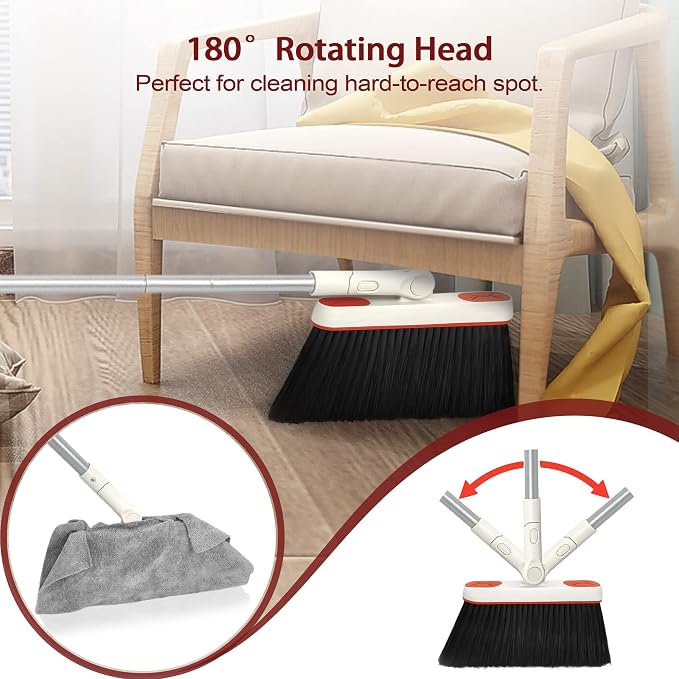 JEHONN Broom and Dustpan Set for Home, Long Handle Lightweight 180 Degree - Image 4