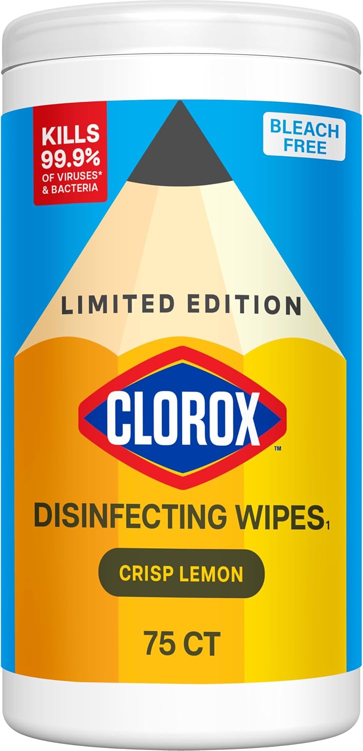 Clorox Disinfecting Wipes Back to School, Bleach Free, Crisp Lemon, 75 Count (Package May Vary)