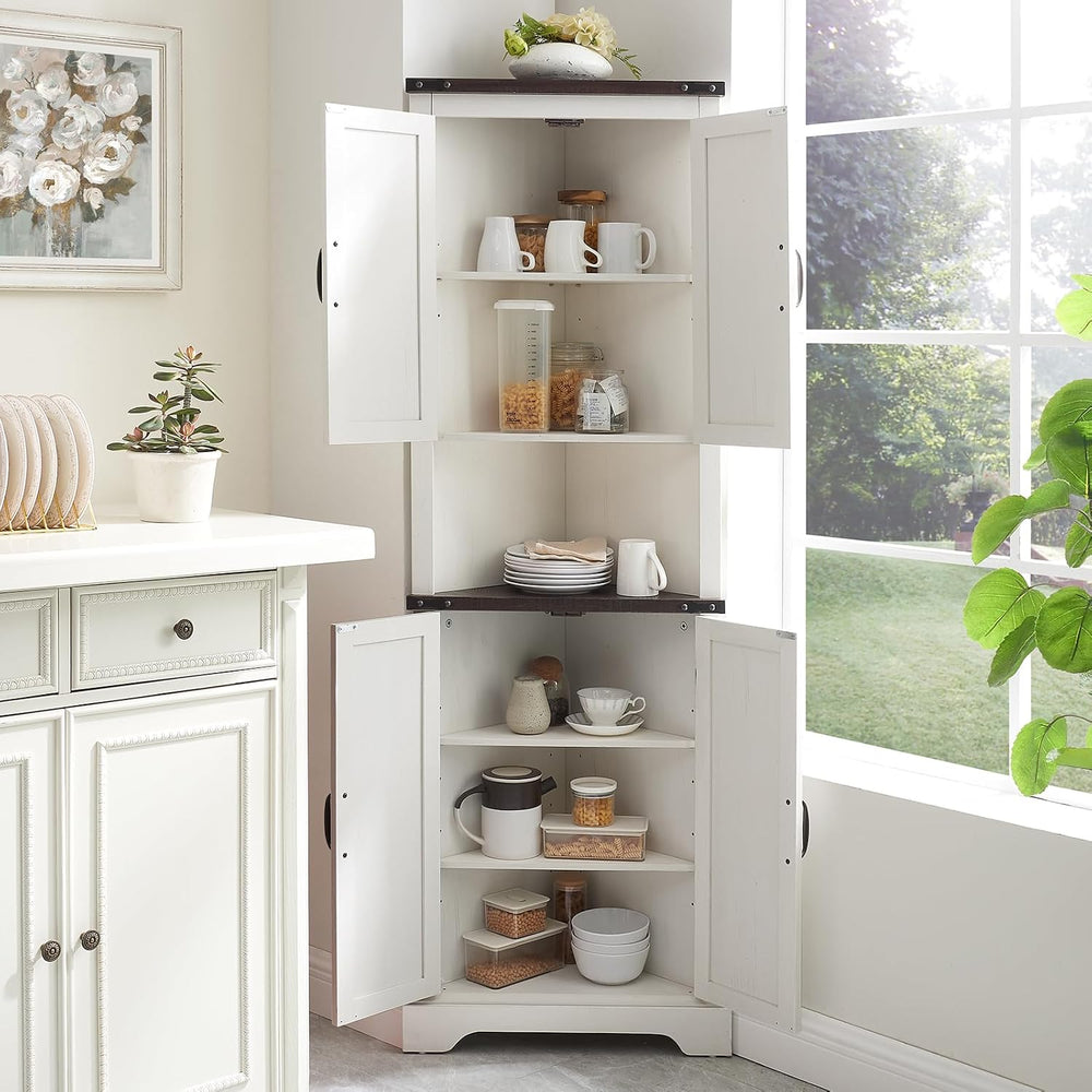 Minifeel Tall Farmhouse Corner Cabinet with 4 Doors and Adjustable Shelves, F...
