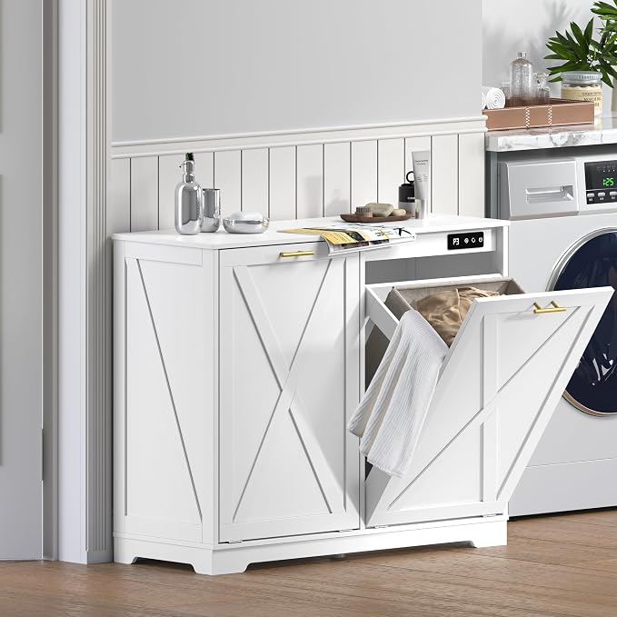 Tilt Out Trash Can Cabinet for 2 Bins, Hidden Recycle Garbage Bin Enclosure - Image 7