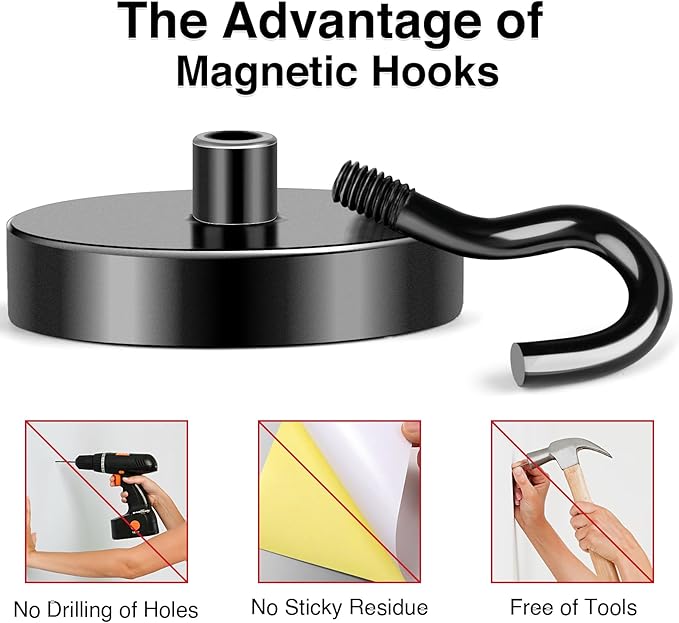 MIKEDE Magnetic Hooks Heavy Duty, 150LB+ Strong Black Magnets Hooks - Image 6