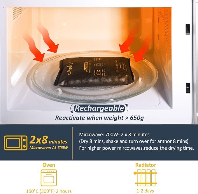 wisedry 4 x 500 Grams Rechargeable Silica Gel Car Dehumidifier, Microwave Fast - Image 2