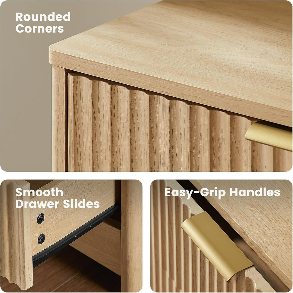 Amada Fluted 6 Drawer Dresser, Modern Wood Chest of Drawers, Natural Oak