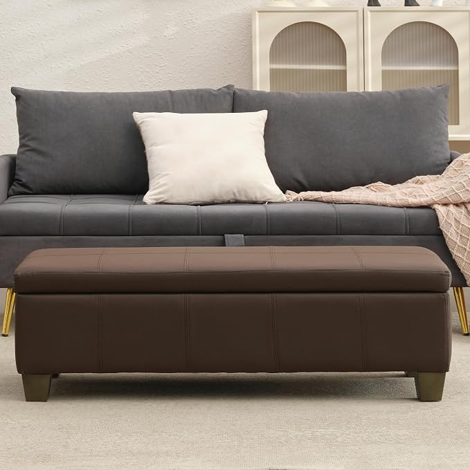 51 Inch Brown Faux Leather Ottoman - Image 9