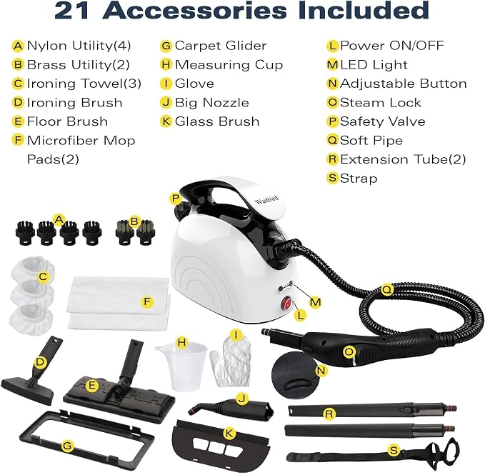 Steam cleaner, equipped with 21 specialized accessories, 1.08-liter water tank - Image 6
