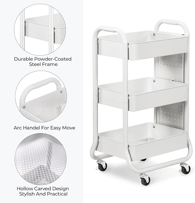 DESIGNA 3-Tier Rolling Cart, Utility Cart - Image 6