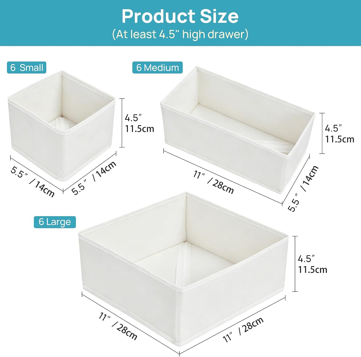 Vtopmart 18 Pack Baby Clothes Organizer, Fabric Drawer Drawer Bins, White | Nursery Drawer Storage, Baby Clothes Organization, Foldable Fabric Bins, Dresser Closet Organizer, Socks, Bras & Accessories