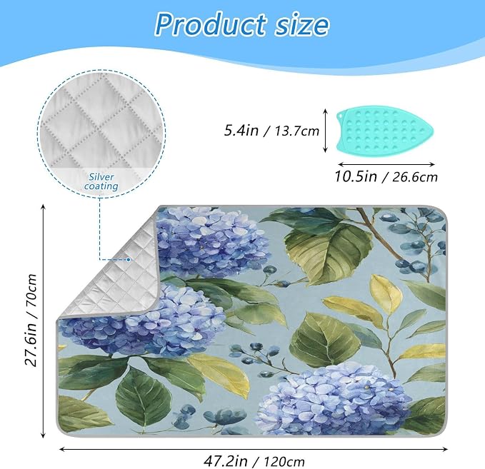 Watercolor Blue Hydrangea Ironing Mat Thickened Ironing Blanket Travel Portable - Image 2