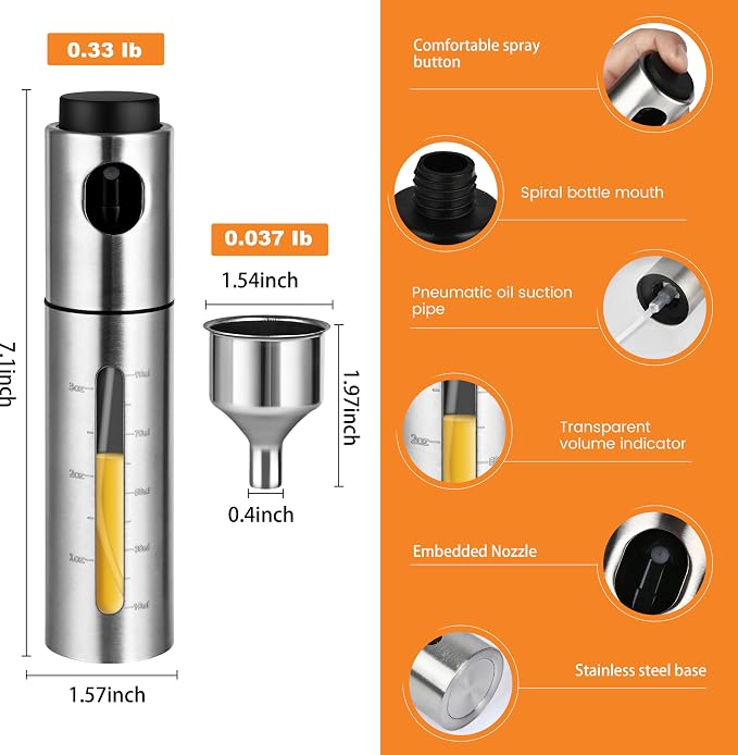 Oil Bottle for Cooking, 100ml Stainless Steel Cooking Oil Spray Bottle for - Image 5