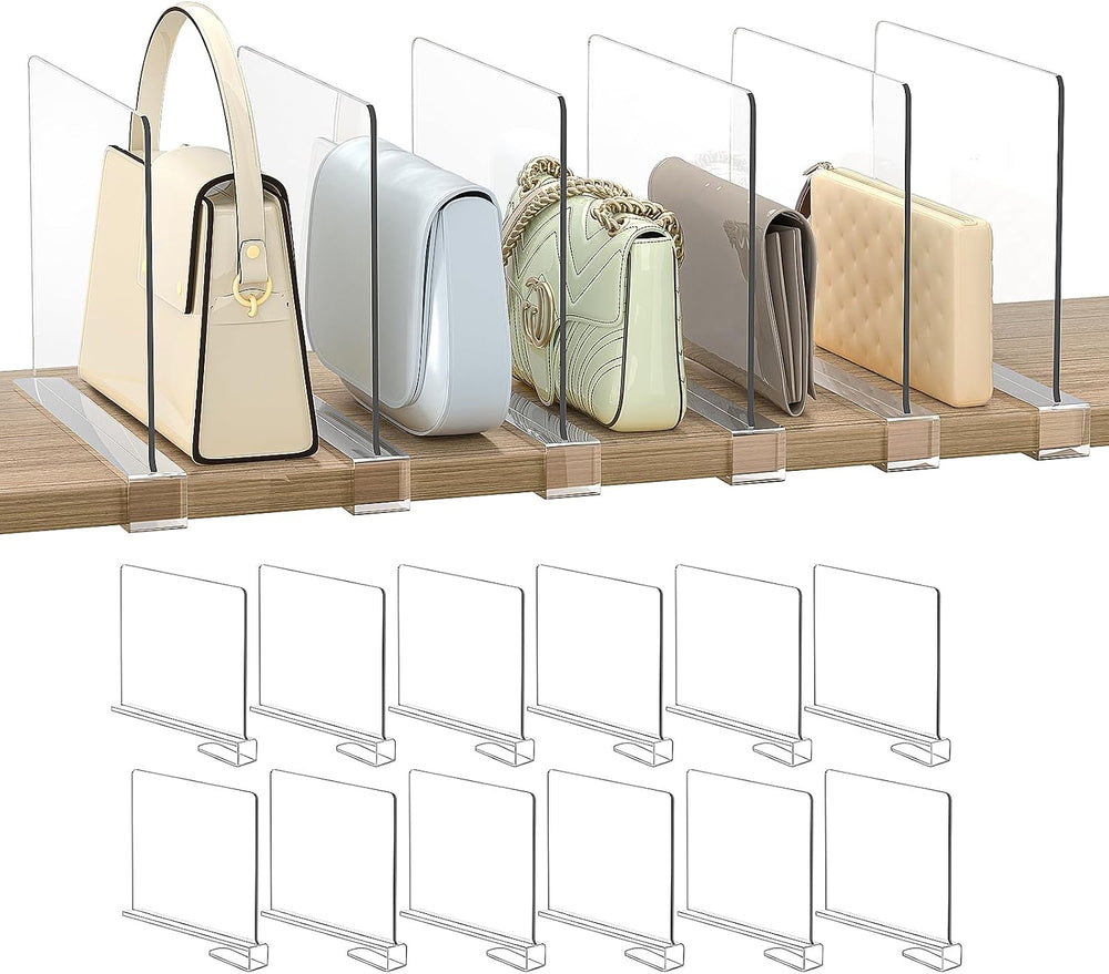 Shelf Dividers Purse Organizer for Closet: 12-Pack Acrylic Bag Storage