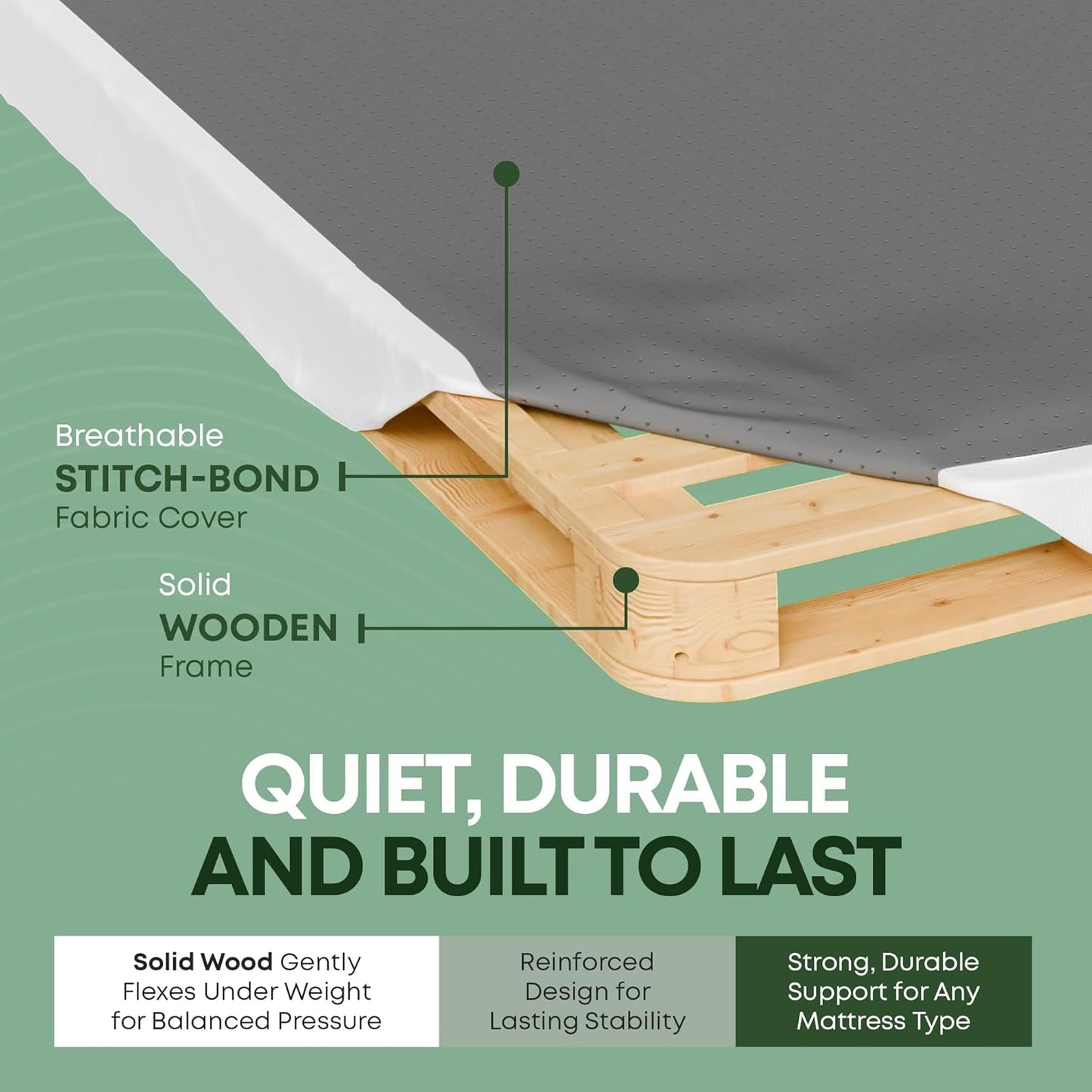 4.5” Full Box Spring Only for Full Size Bed – Amish-Made in The USA – Solid Wood Mattress Foundation with Stable & Quiet Support – Flat-Packed & Easy Assembly | Wood Box Spring