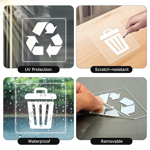 10 Pack Recycle and Trash Clear Stickers 3×3 Inches Vinyl Transparent - Image 4