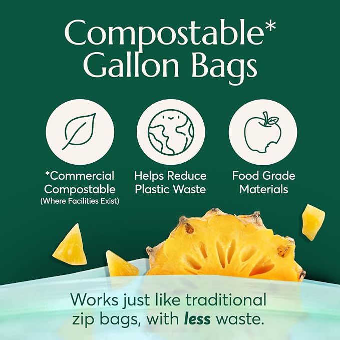 Cleanomic Compostable* Gallon Size Food Storage Bags Freezer and Leak Proof - Image 2