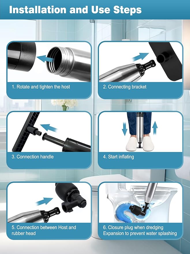 Toilet Plunger Drain Clog Remover Tool, High-Pressure Drain Snake Sink Plunger - Image 5