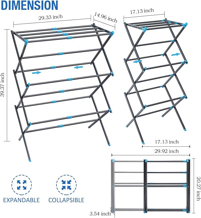 APEXCHASER Clothes Drying Rack, 3-Tier Laundry Drying Rack - Image 5