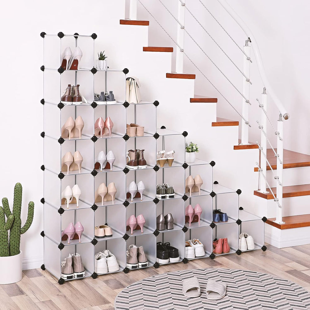 SONGMICS Shoe Rack, 32 Cubes Plastic Shoe Storage Organizer