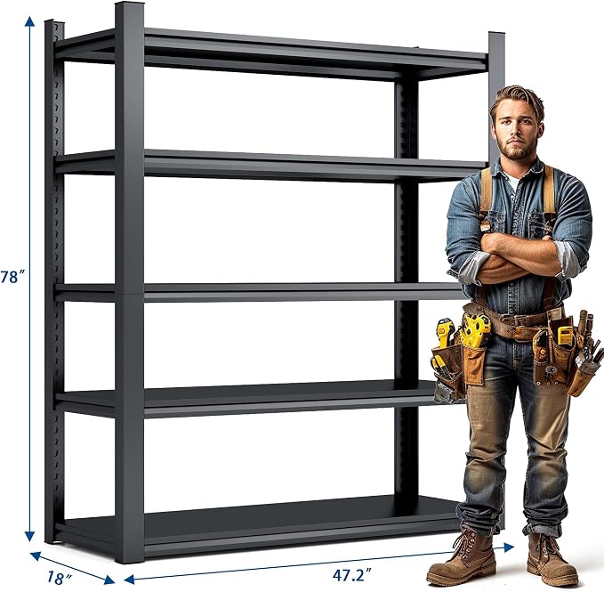 78" H Garage Shelving, Metal Storage Shelves, 3000LBS Heavy Duty Shelving - Image 2