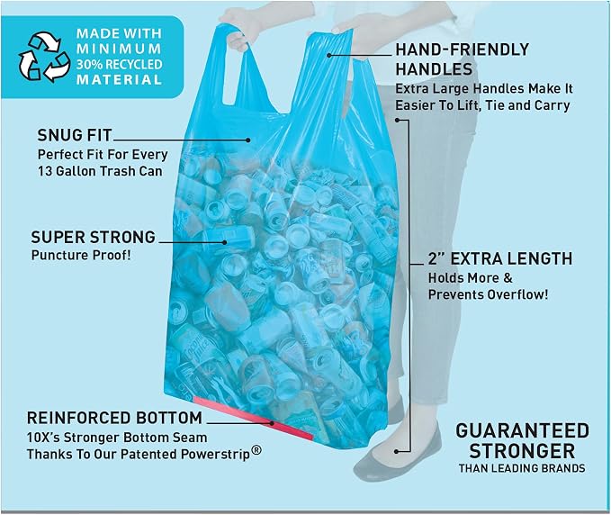 Hippo Sak 13 Gallon Blue Recycling Bags - Image 2