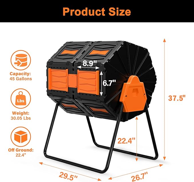 Compost Tumbler, Easy Assemble & Efficient Outdoor Compost Bin, 45 Gallon/170 - Image 6