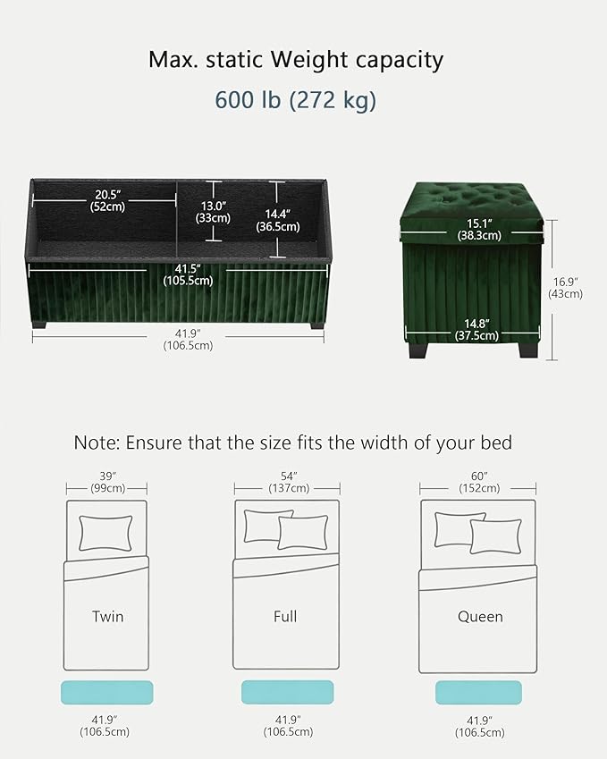 Storage Ottoman Bench, 43 Inch Foldable Ottoman - Image 3