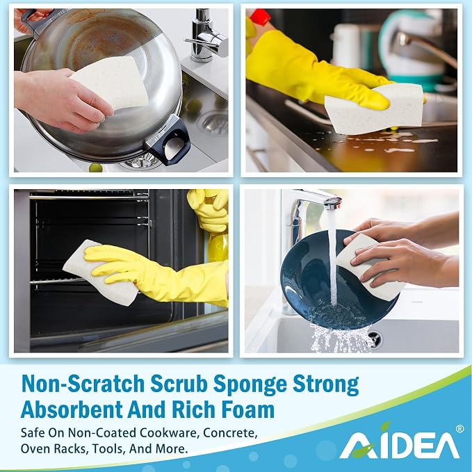 AIDEA Non-Scratch Scrub Sponge-24Count, Sponges Kitchen, Natural Sponge - Image 7