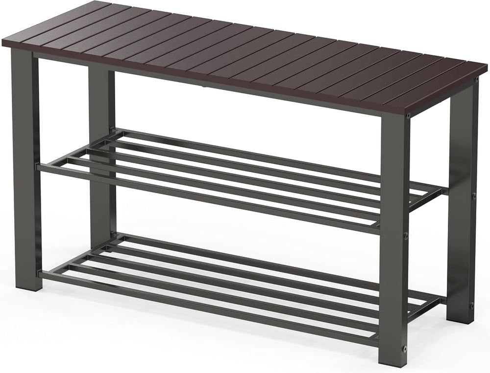 Simple Houseware Wooden Top Shoe Rack Bench for Entryway, Dark Brown
