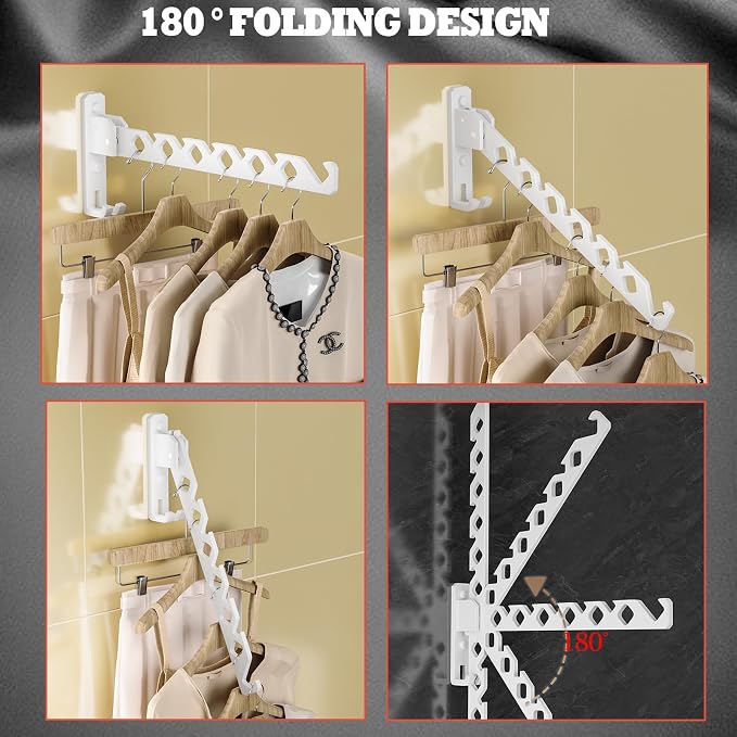 Wall Mount Coat Hanger Holder White Clothes Drying Organizer Rack Garment Hooks - Image 4