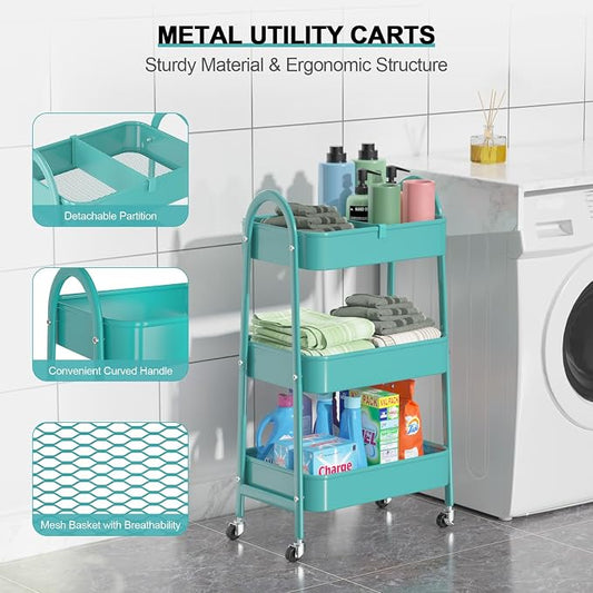 EAGMAK 3 Tier Utility Rolling Cart, Metal Storage Cart - Image 2