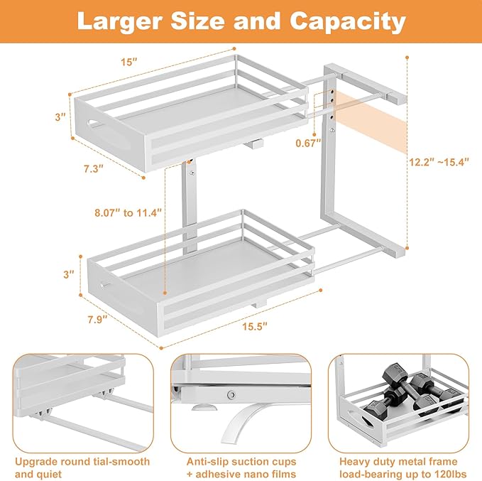 Under Sink Organizer, 2 Tier Under Sink Organizers and Storage, Adjustable - Image 3