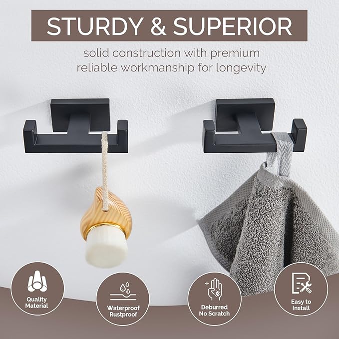 Angle Simple Bathroom Towel Hooks, Stainless Steel Shower Double Robe Coat Hooks - Image 5