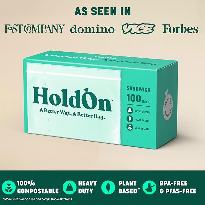HoldOn Zipseal Sandwich Bags – Compostable, Food-Safe Zip Seal Food Storage Bags - Image 2
