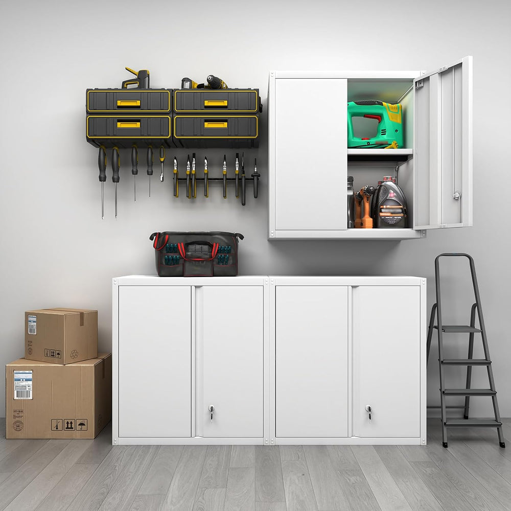 GREATMEET Wall Mounted Storage Cabinet, Metal Garage Cabinet, White