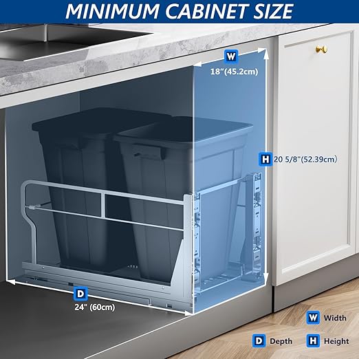 Insputer Double 40QT Pull Out Trash Can Under Cabinet, Heavy Duty Under Sink - Image 4
